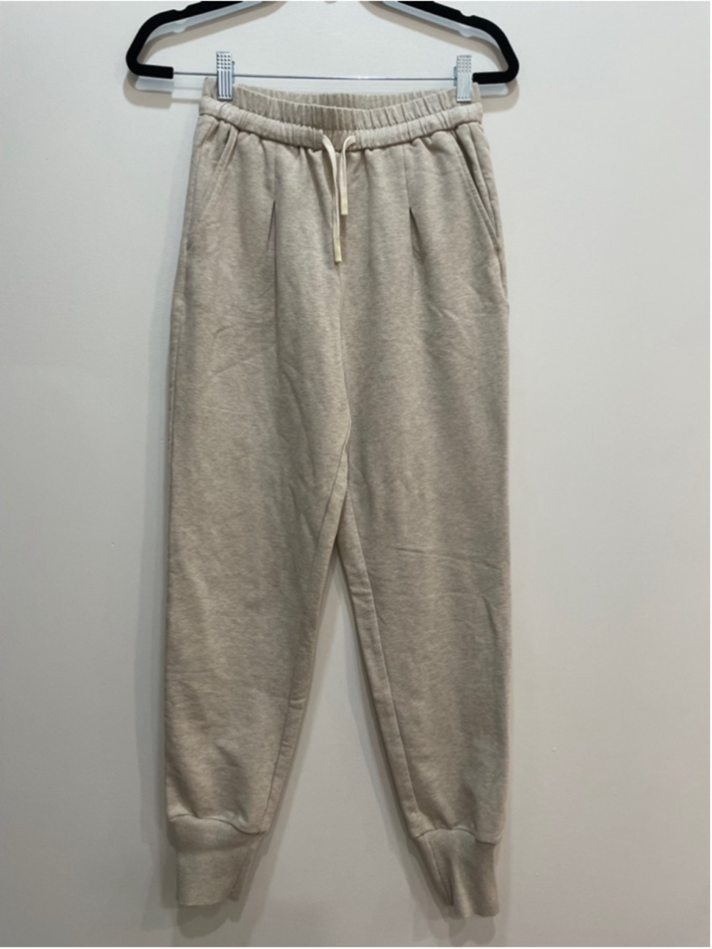 Varley Alice Pleated Joggers Oatmeal Marl High Rise Sweatpants Knit XS Minimal